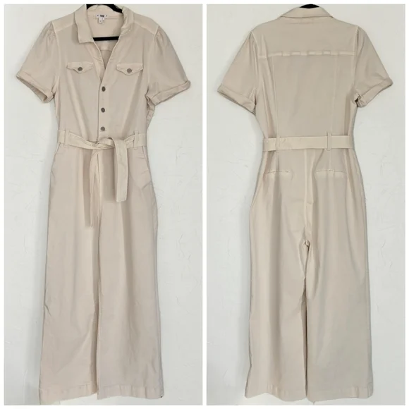 PAIGE Anessa Cream Belted Wide Leg Jumpsuit, 12